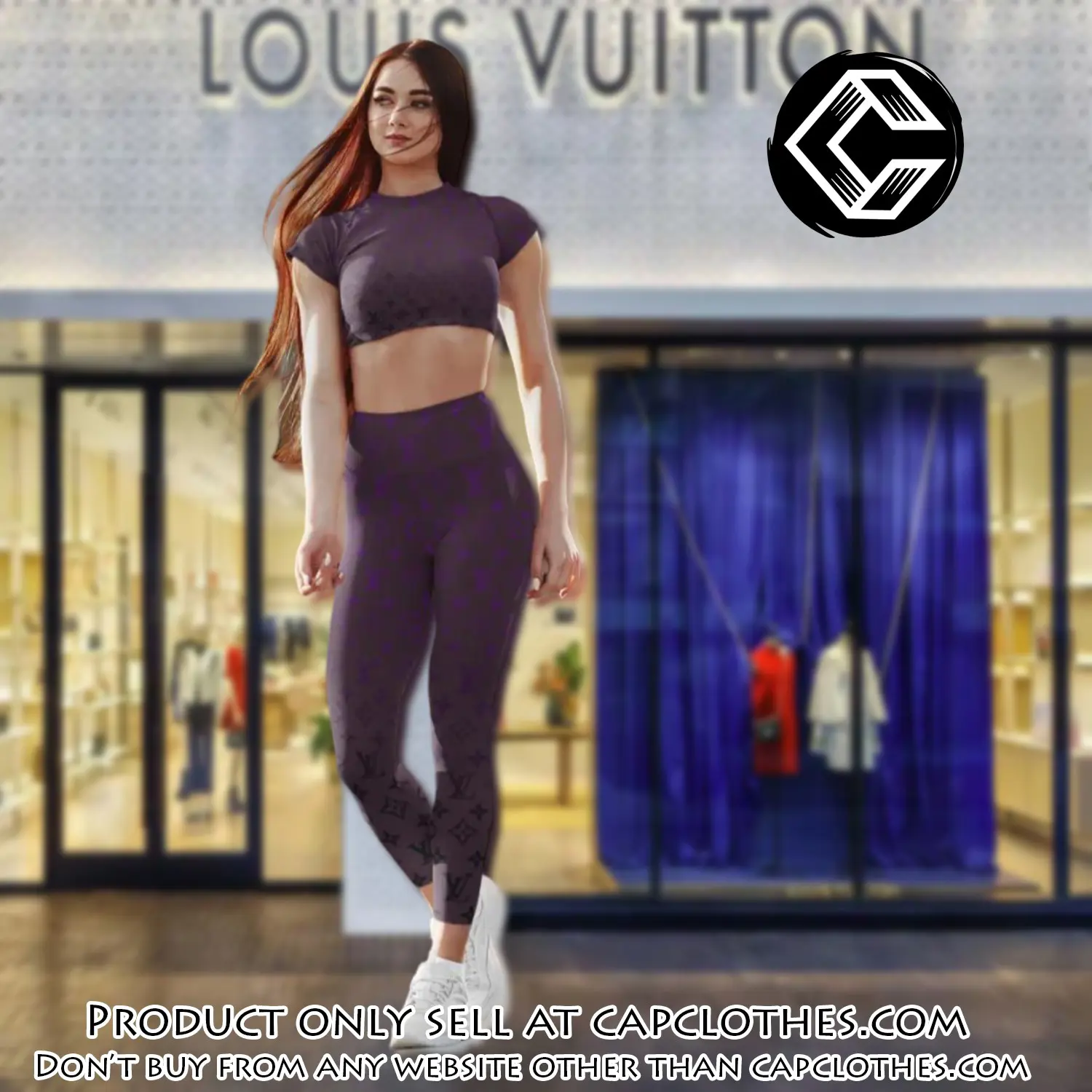 Purple brown louis vuitton luxury sportwear combo luxury brand crop top tshirt and legging for women ctl1035 cc0107139